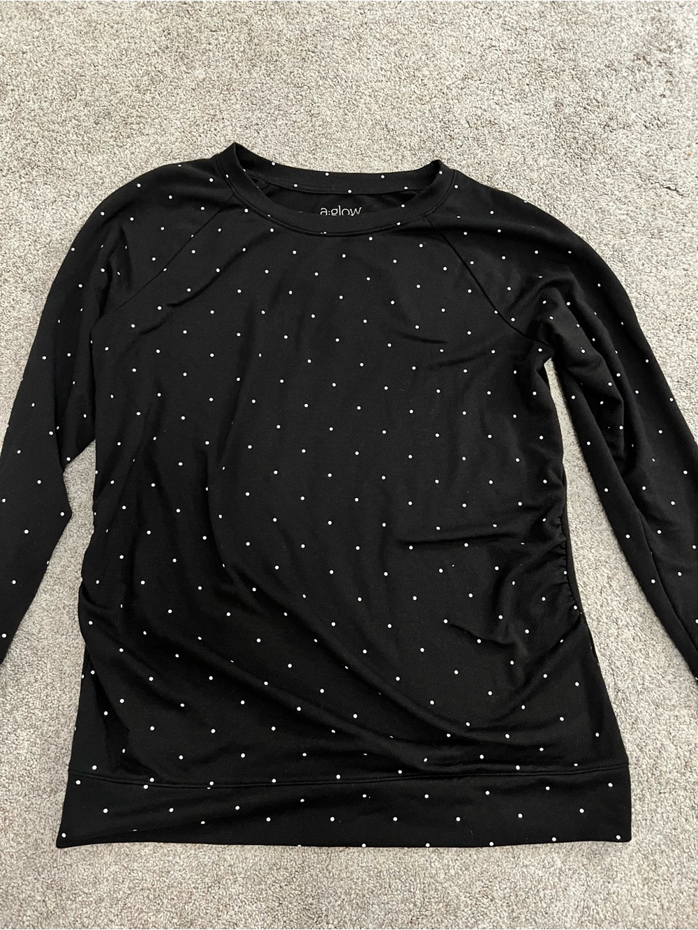 a:glow Black Long-Sleeve white Polka Dot soft Top ruched side stretchy maternity